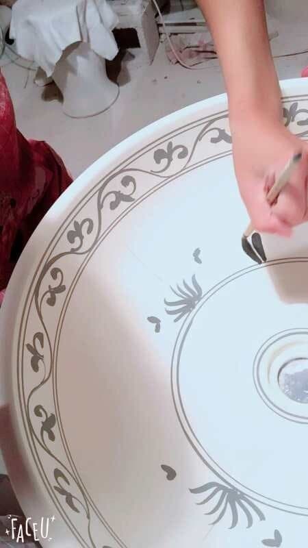 PRIORI umywalka ceramiczna okrągła 42cm z niebieskim wzorem