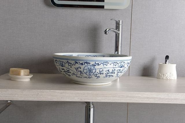 PRIORI umywalka ceramiczna okrągła 42cm z niebieskim wzorem