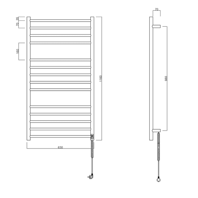 REDONDO Suszarka na ręczniki okrągła 630x1160 mm, 130 W