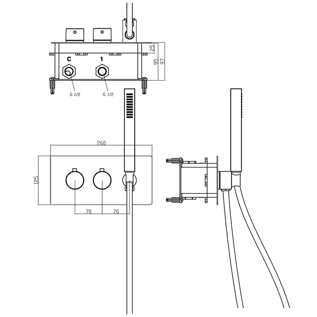 RHAPSODY bateria prysznicowa termostatyczna podtynkowa 2-funkcyjna