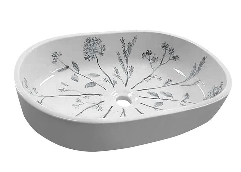 PRIORI okrągła umywalka ceramiczna z niebieskim wzorem 60x40 cm
