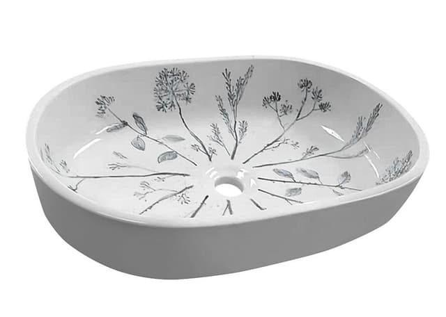 PRIORI okrągła umywalka ceramiczna z niebieskim wzorem 60x40 cm