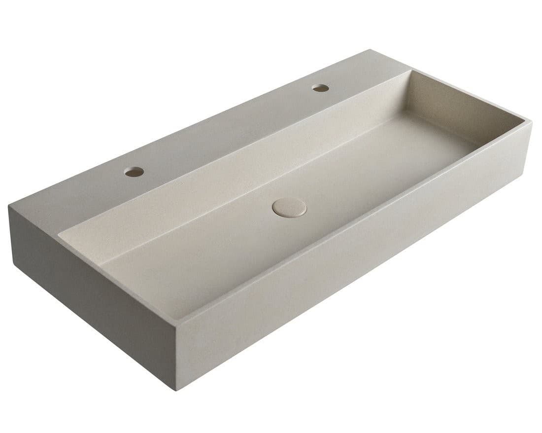 QUADRADO umywalka betonowa, 96x44 cm, 2 otwory