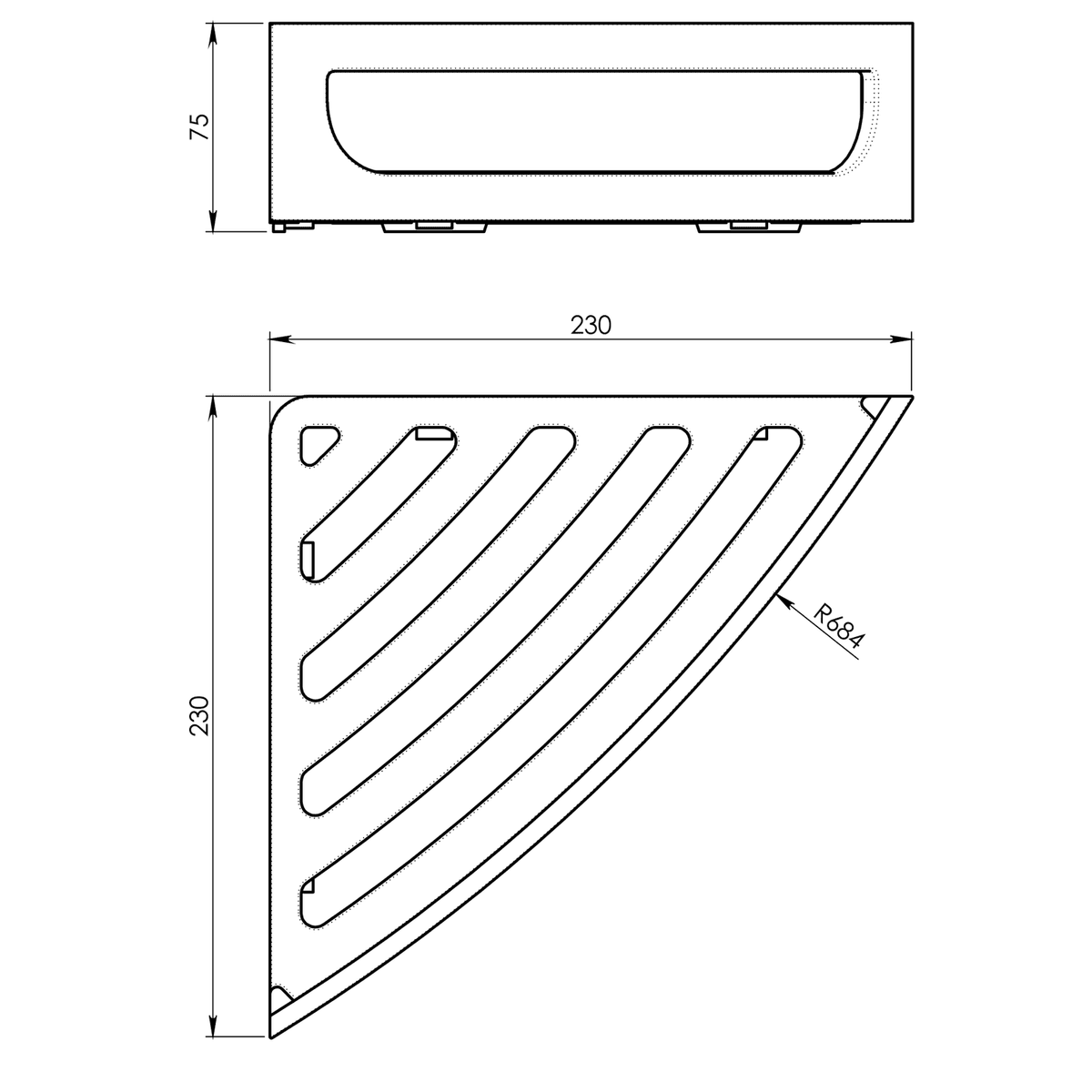 Półka narożna z relingiem do kabiny prysznicowej ABS/chrom