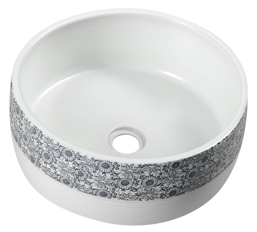 PRIORI umywalka ceramiczna, okrągła 41 cm z niebieskim wzorem