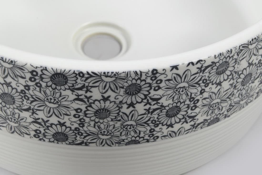 PRIORI umywalka ceramiczna, okrągła 41 cm z niebieskim wzorem