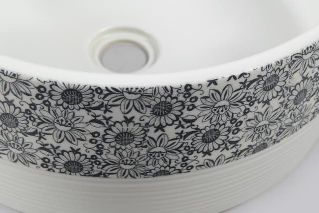 PRIORI umywalka ceramiczna, okrągła 41 cm z niebieskim wzorem