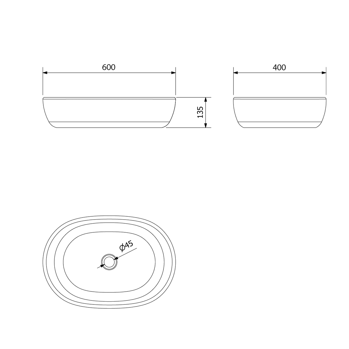 PRIORI umywalka ceramiczna 60x13,5 cm z niebieskim wzorem
