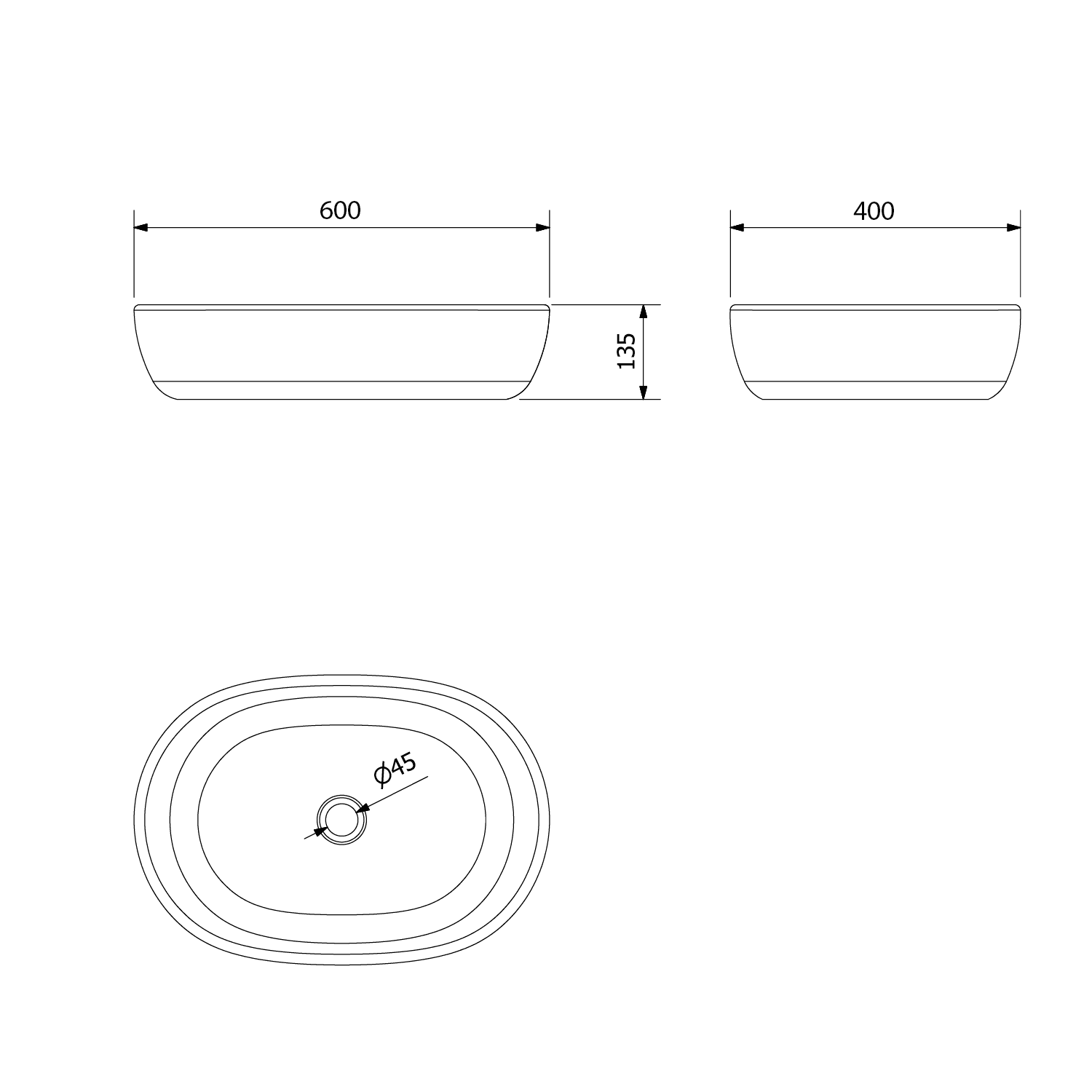 PRIORI umywalka ceramiczna 60x13,5 cm z niebieskim wzorem