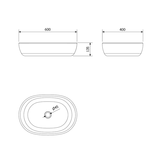 PRIORI umywalka ceramiczna 60x13,5 cm z niebieskim wzorem