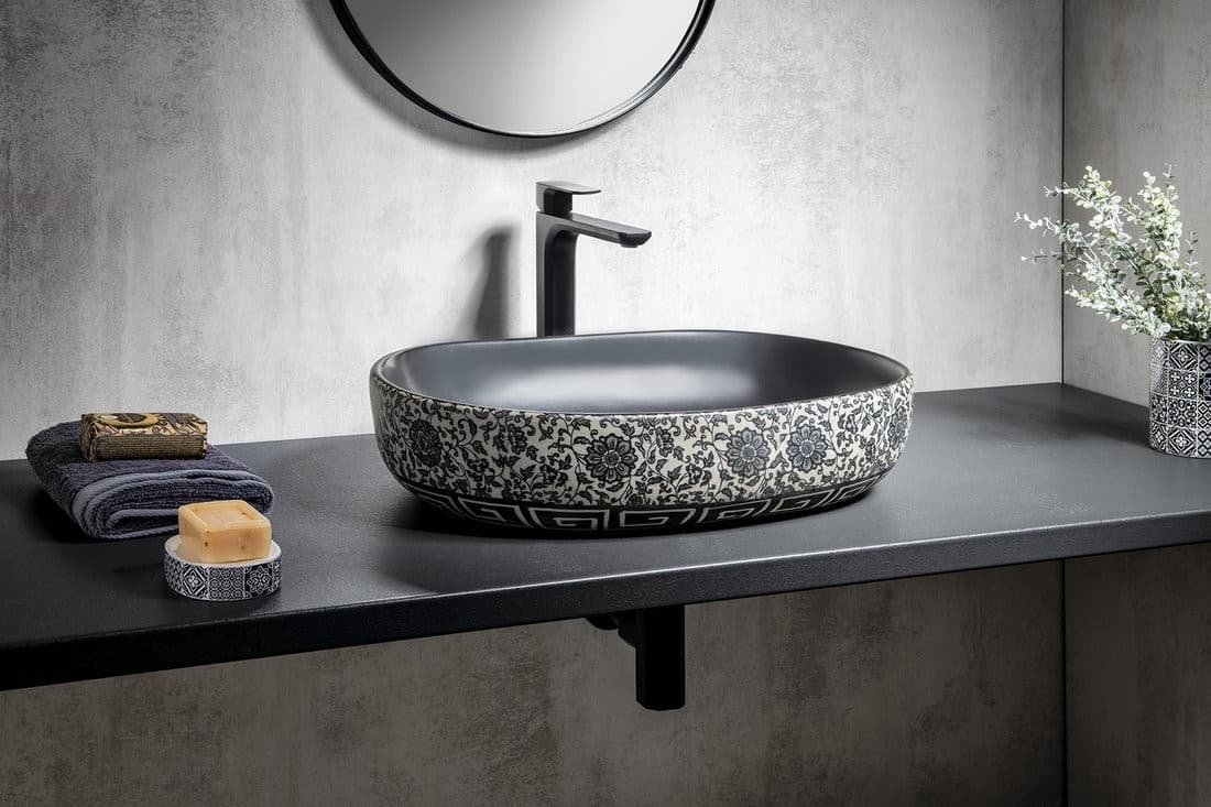 PRIORI umywalka ceramiczna 60x13,5 cm z niebieskim wzorem