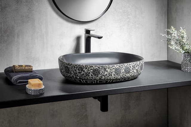 PRIORI umywalka ceramiczna 60x13,5 cm z niebieskim wzorem