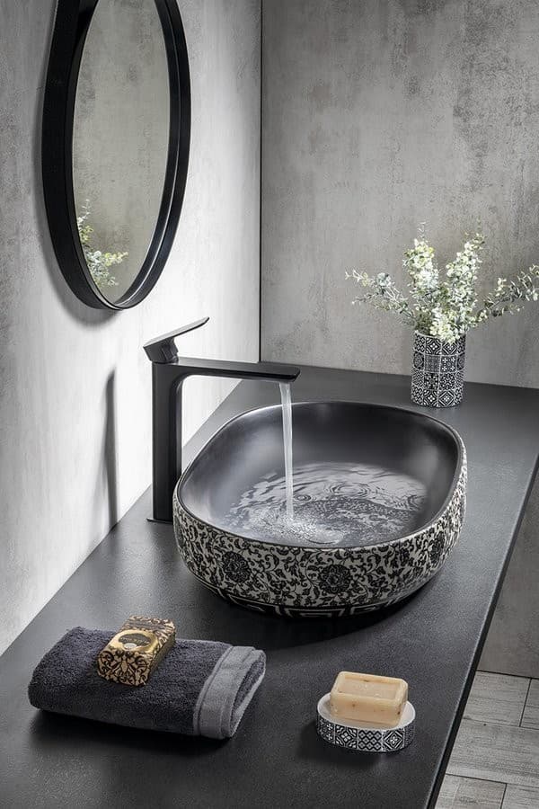 PRIORI umywalka ceramiczna 60x13,5 cm z niebieskim wzorem