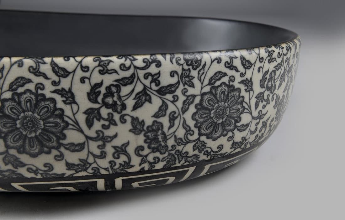 PRIORI umywalka ceramiczna 60x13,5 cm z niebieskim wzorem