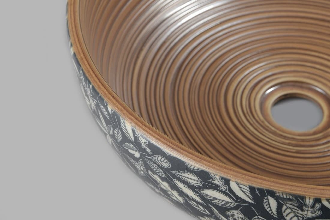 PRIORI okrągła umywalka ceramiczna 41 cm z brązowym wzorem
