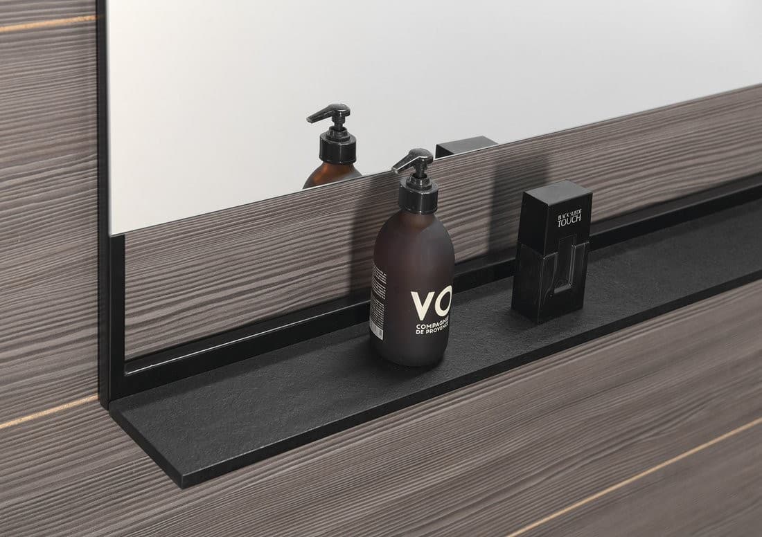 ERUPTA lustro z półką LED 100x80cm, czarny mat