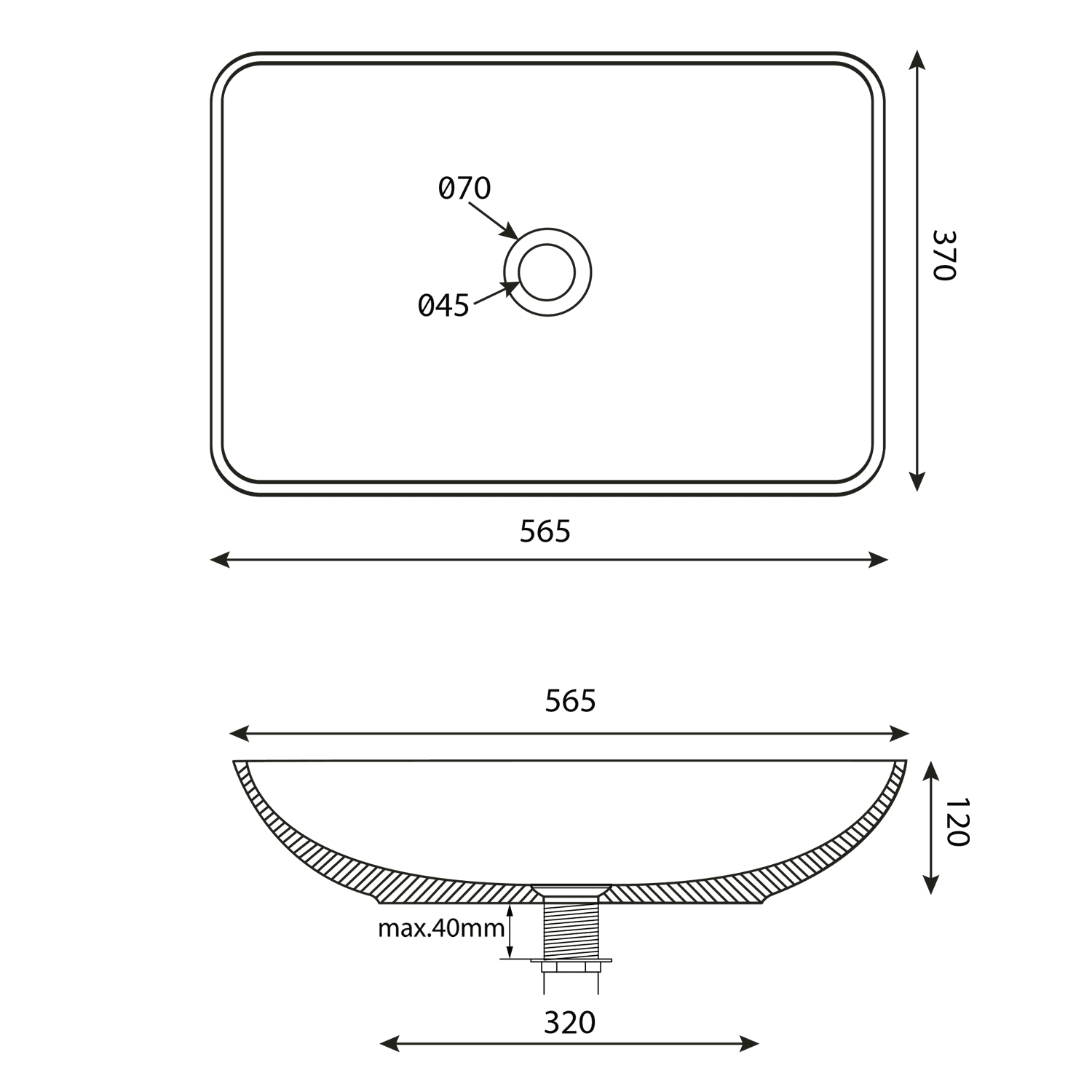 INFRANE umywalka betonowa 57x37 cm z korkiem