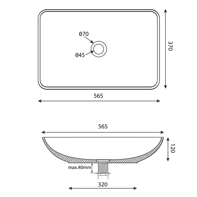 INFRANE umywalka betonowa 57x37 cm z korkiem