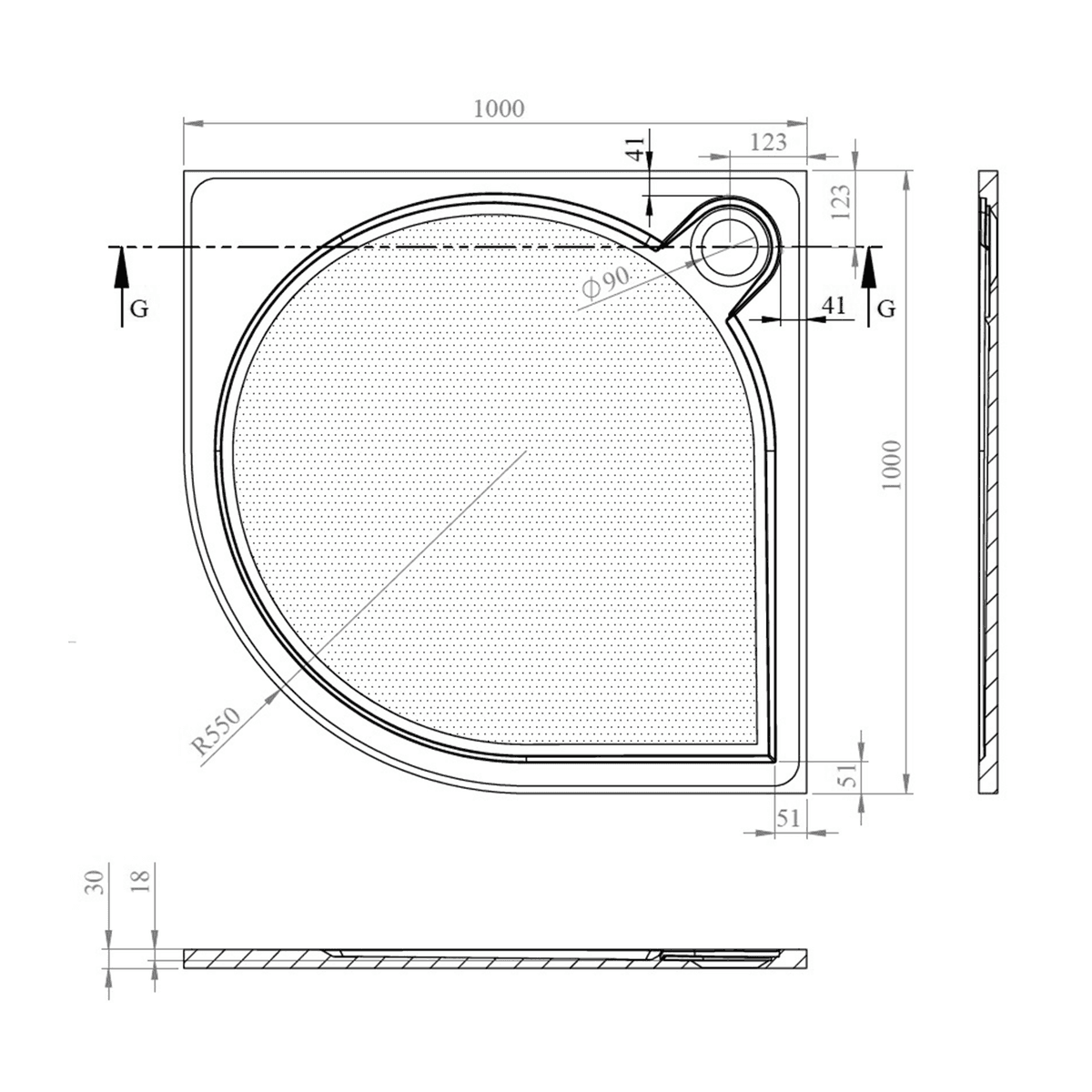 ARCA brodzik prysznicowy kompozytowy półokrągły 100x100 cm