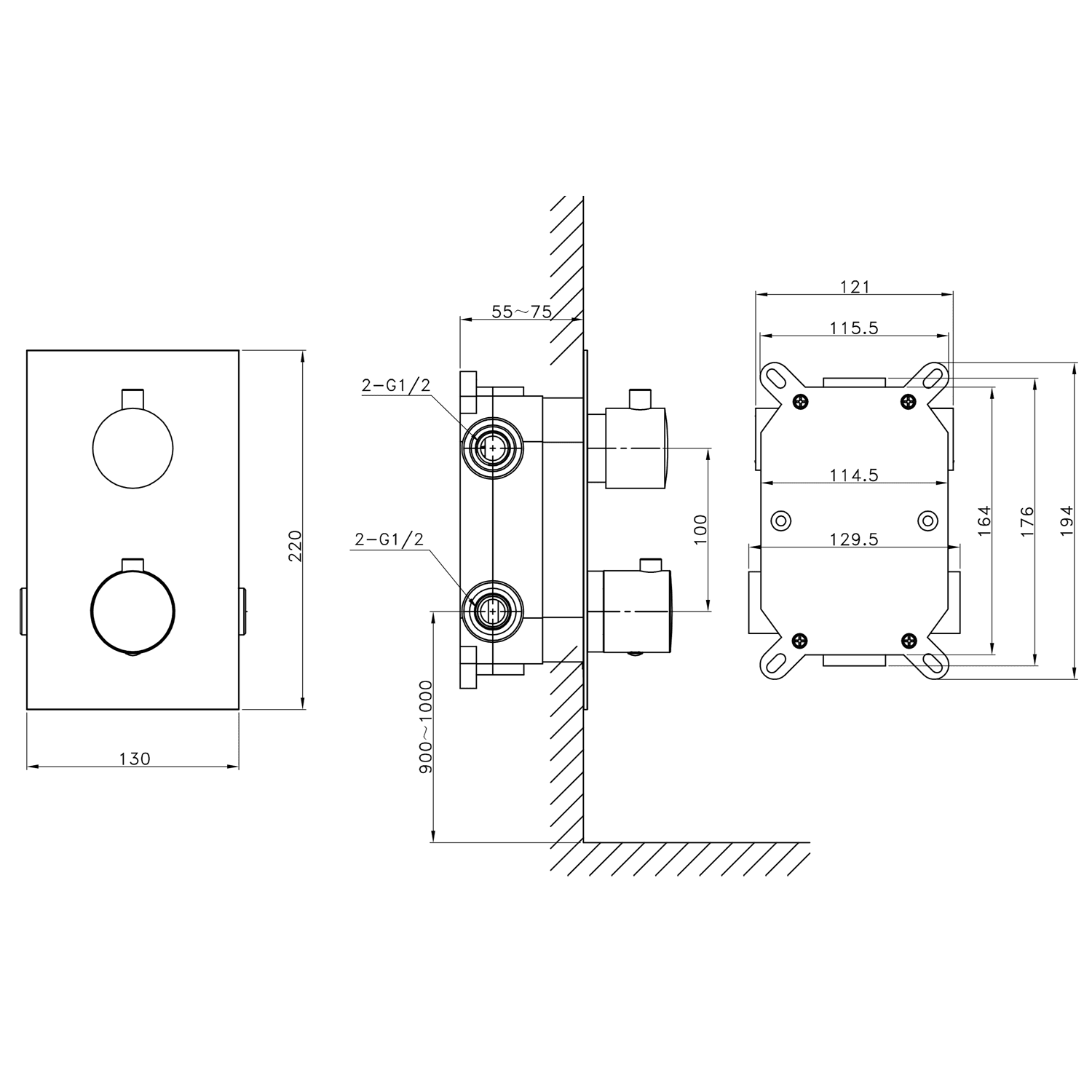 KIMURA bateria podtynkowa termostatyczna, 2 wyjścia, chrom
