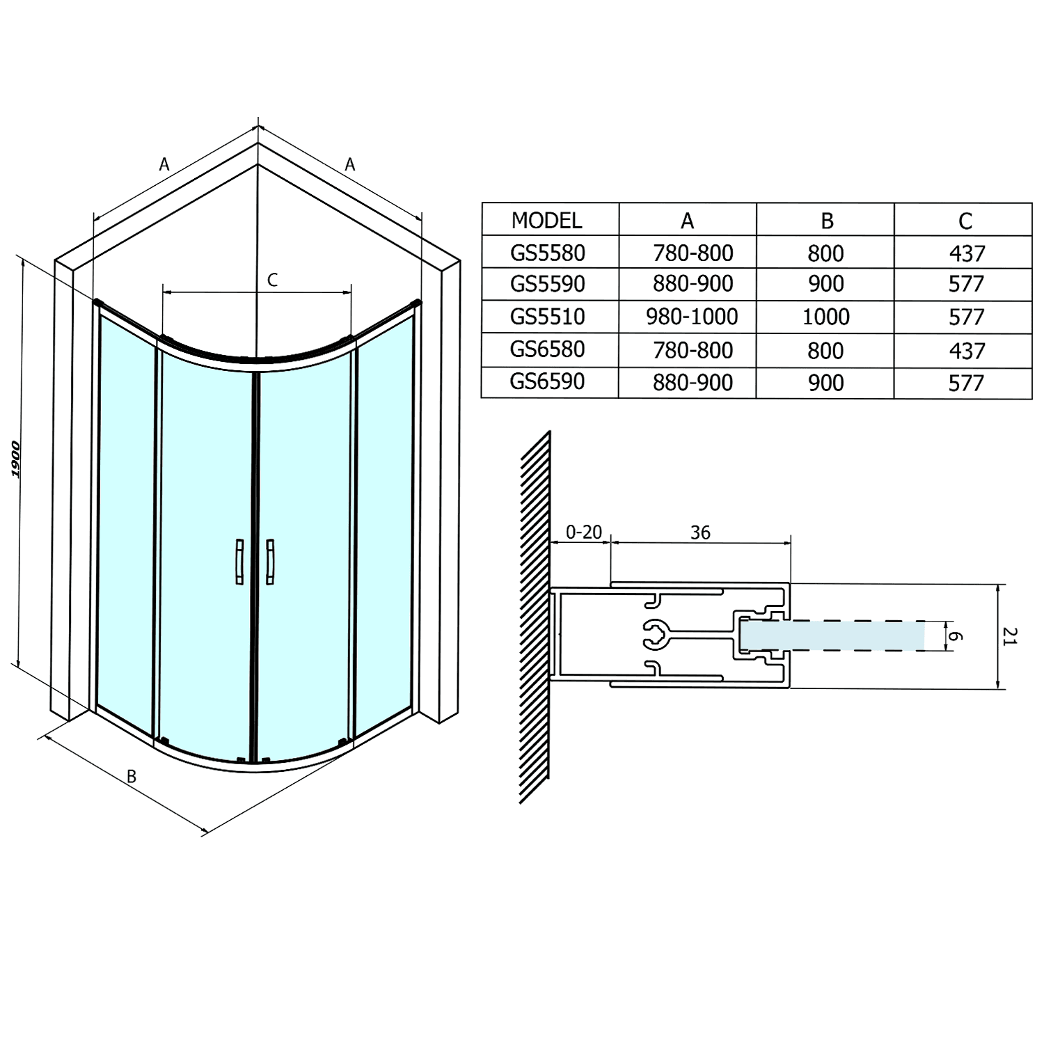 SIGMA SIMPLY kabina prysznicowa półokrągła 1000x1000mm R550