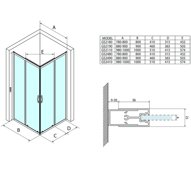 SIGMA SIMPLY przesuwne drzwi prysznicowe narożne 1000 mm