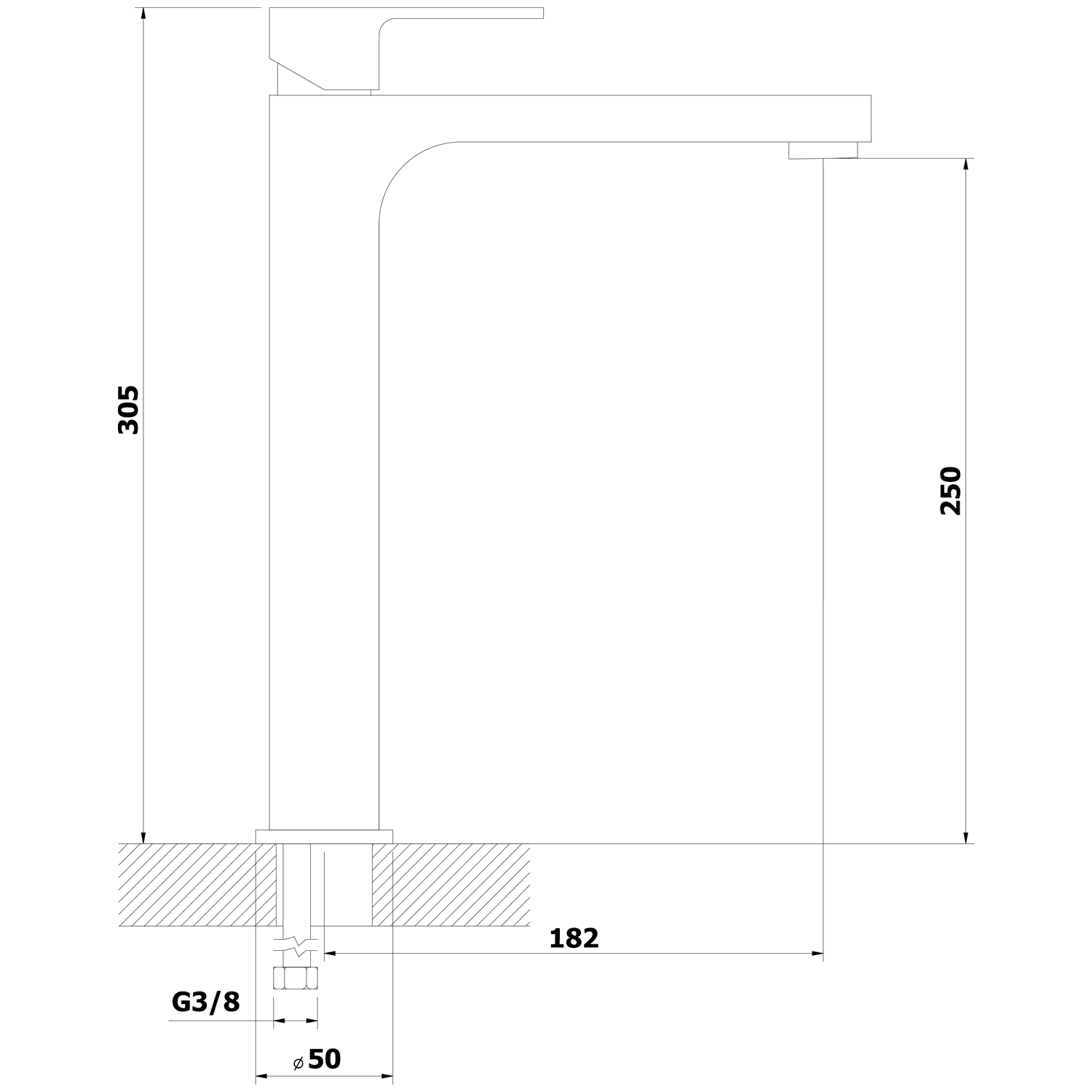 SIEGER wysoka bateria umywalkowa z przedłużoną wylewką, chrom
