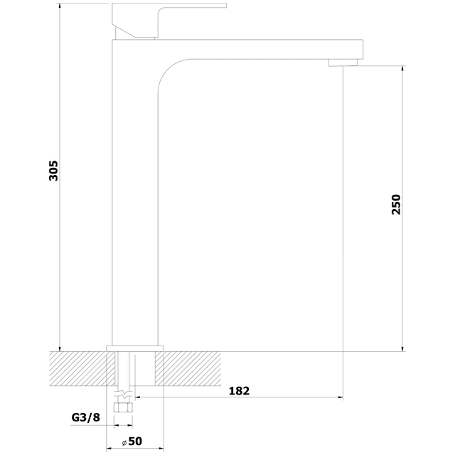 SIEGER wysoka bateria umywalkowa z przedłużoną wylewką, chrom