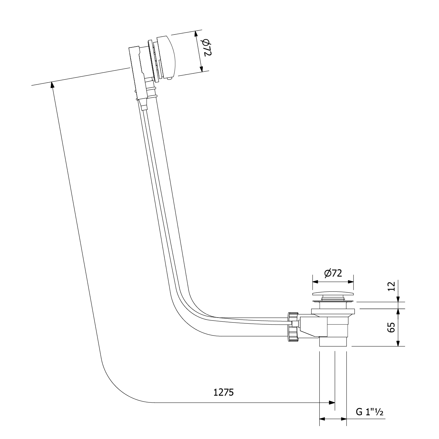 Zestaw odpływowo-przelewowy automatyczny 1275mm z korkiem 72mm
