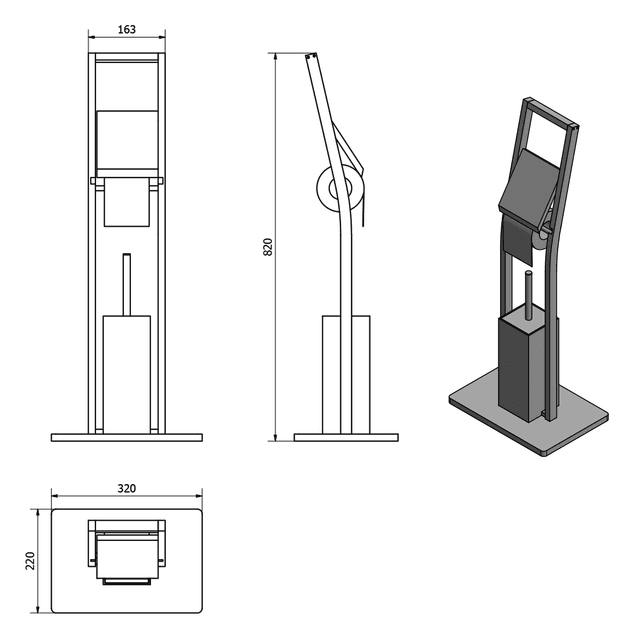 BAMBUS stojak z wieszakiem na papier toaletowy i szczotką WC