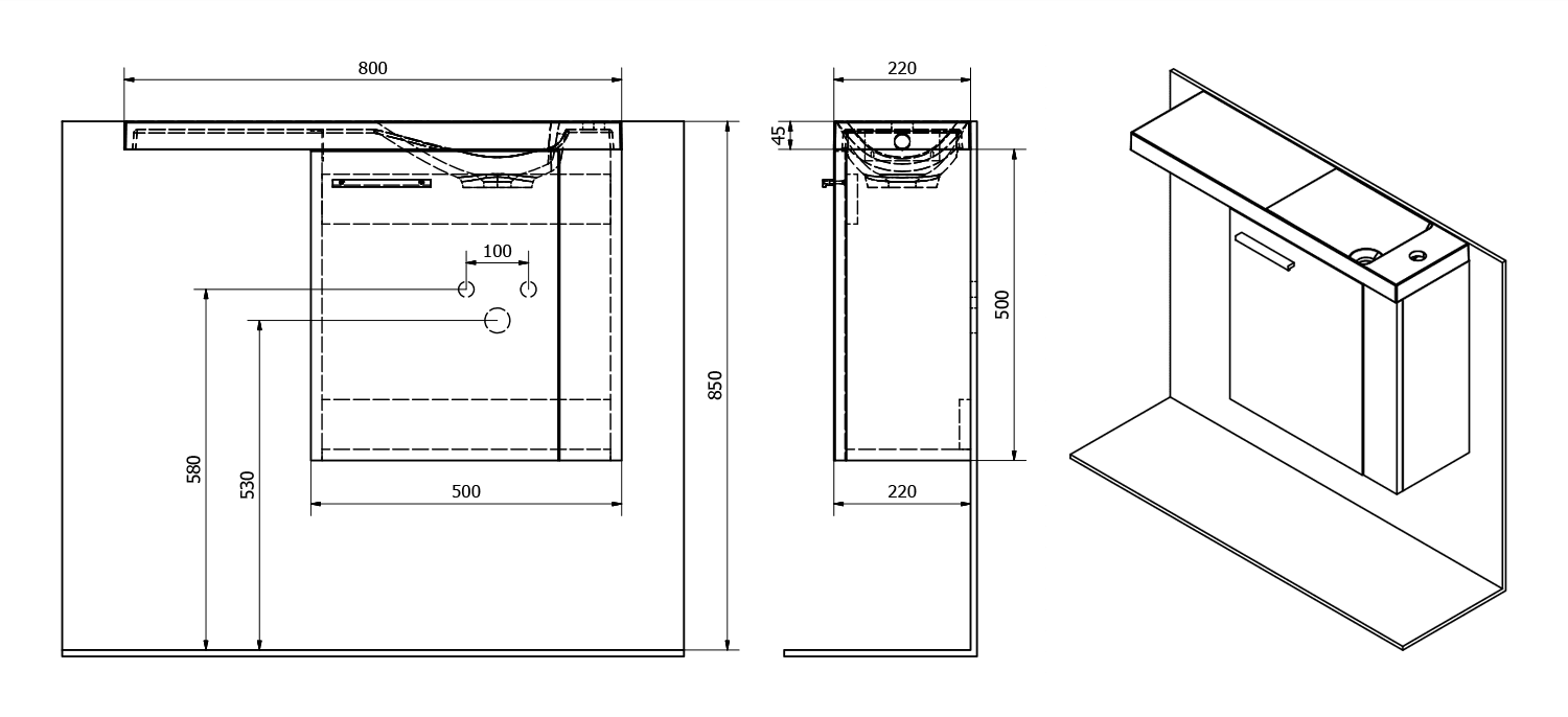 LATUS VI szafka umywalkowa 50x50x22 cm prawa sosna rustikalna