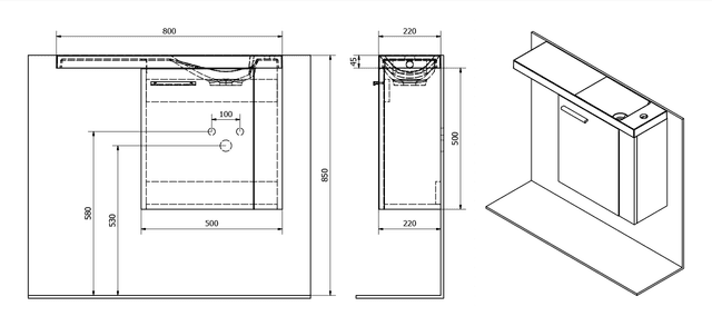LATUS VI szafka umywalkowa 50x50x22 cm prawa sosna rustikalna