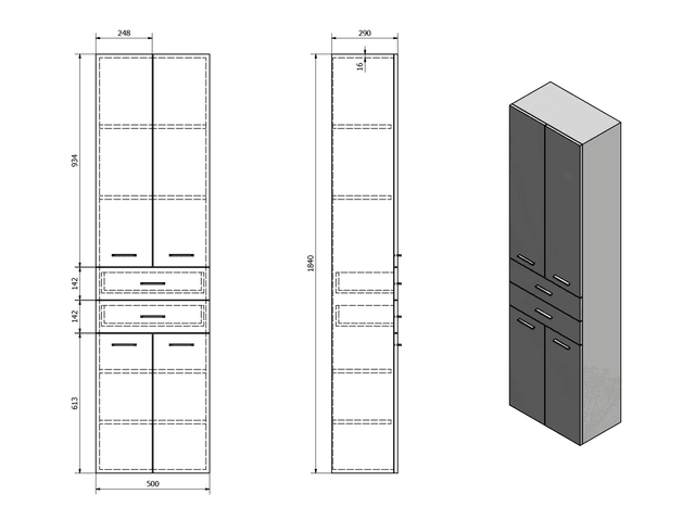 ZOJA/KERAMIA FRESH szafka wysoka z szufladami 50x184 cm