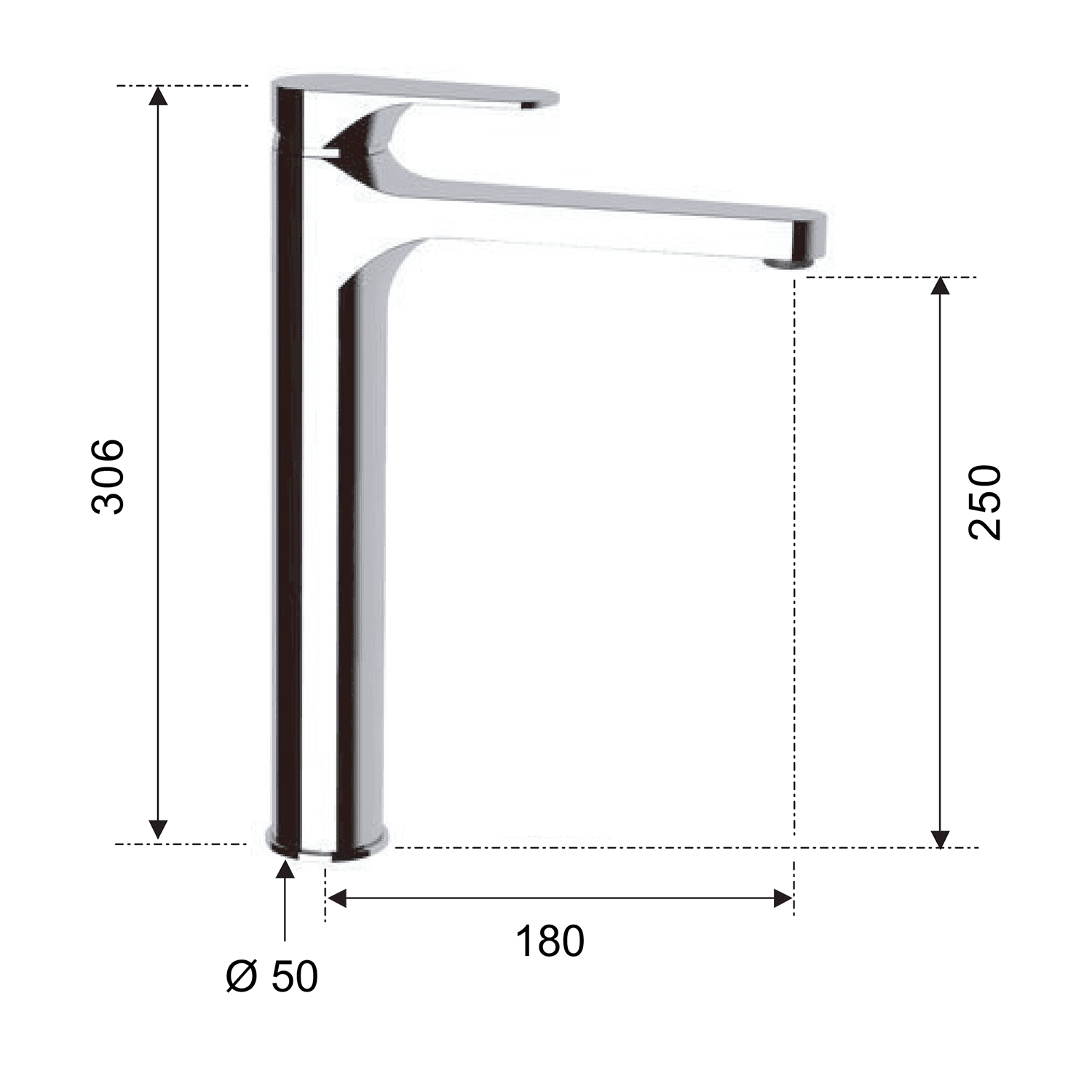 CORNELI wysoka bateria umywalkowa z wylewką 180 mm