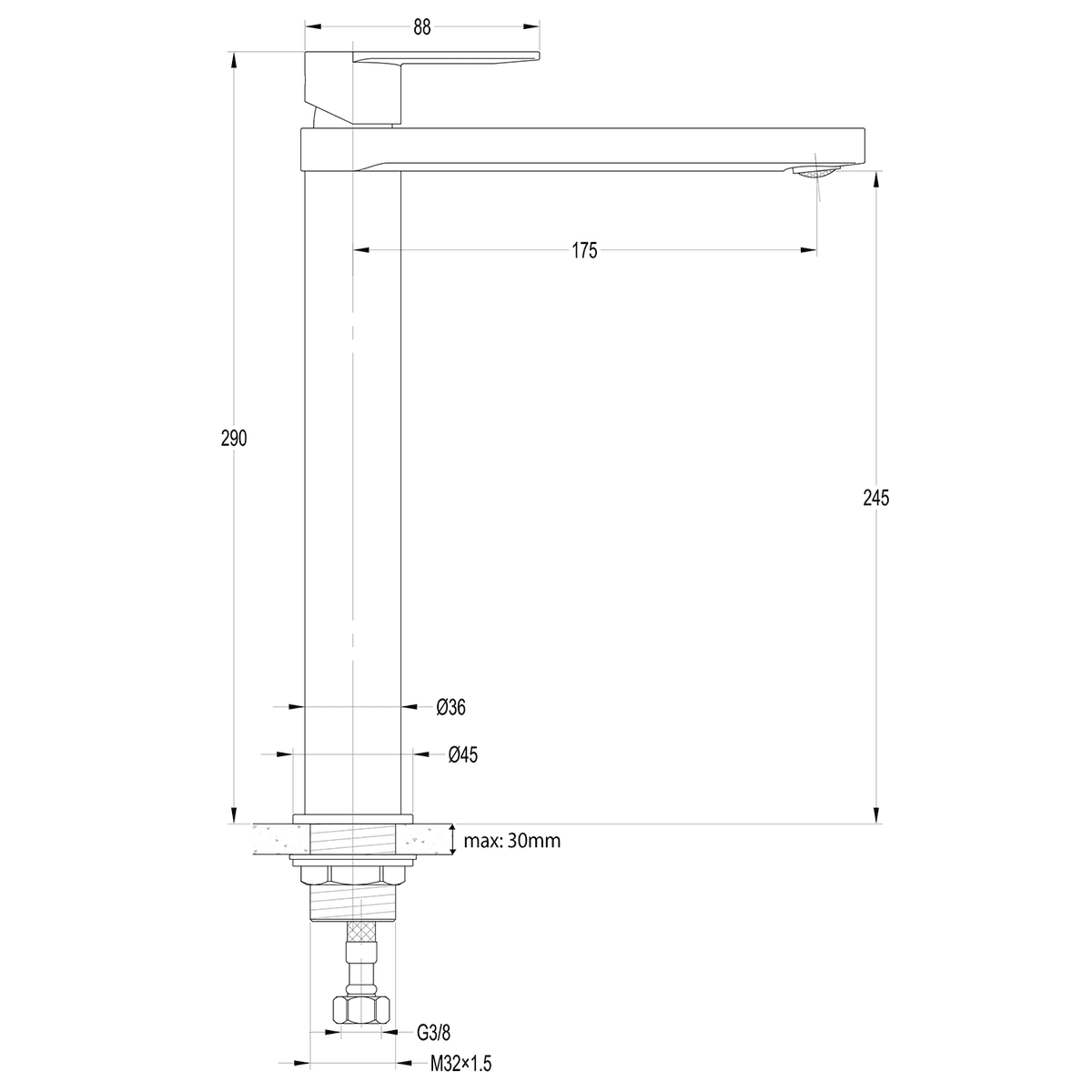 DAPHNE wysoka bateria umywalkowa z przedłużoną wylewką