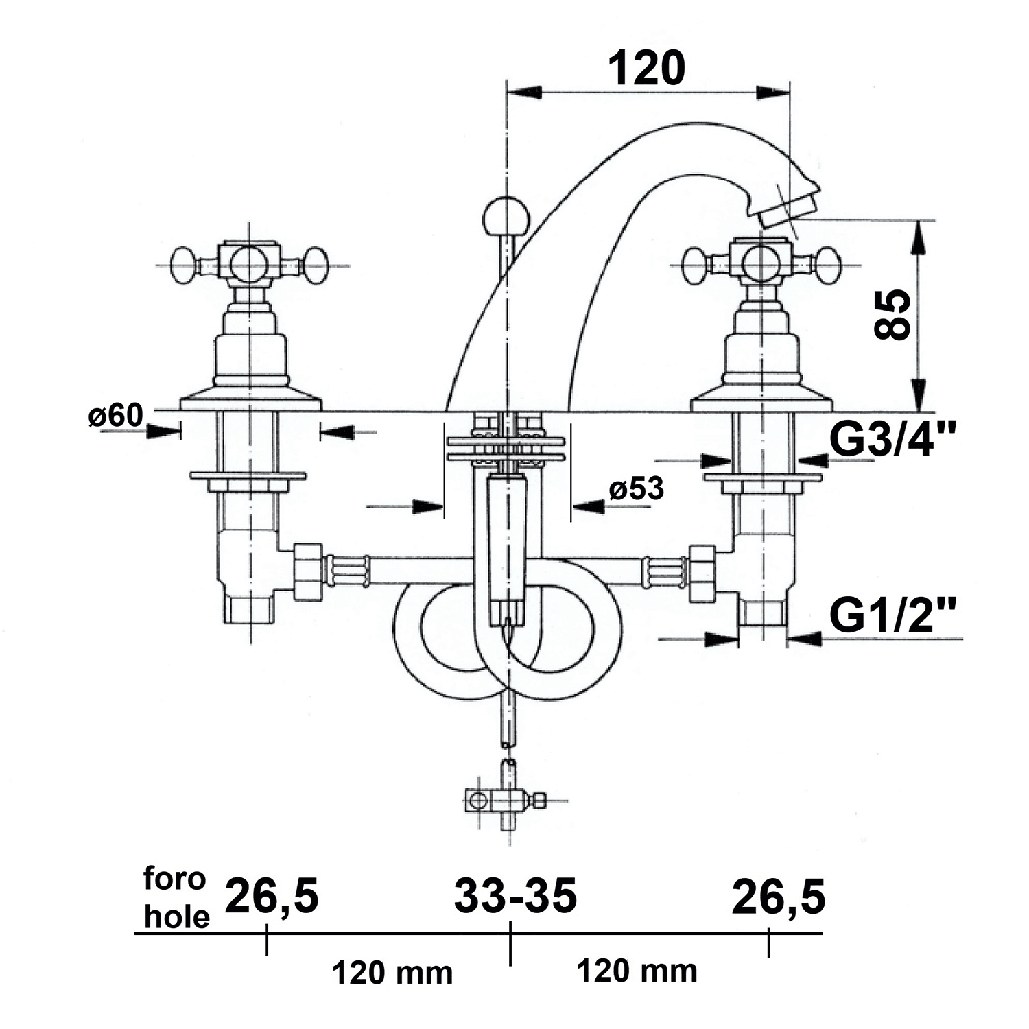 ANTEA bateria umywalkowa 3-elementowa z odpływem różowe złoto