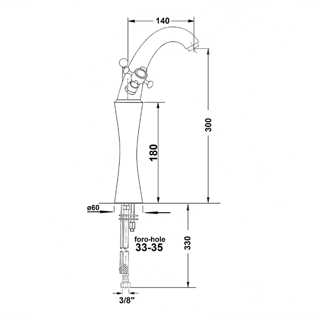ANTEA wysoka bateria umywalkowa z odpływem chrom/złoto