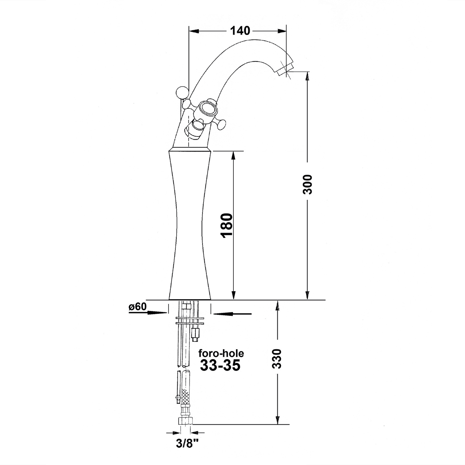 ANTEA wysoka bateria umywalkowa z odpływem 300mm brąz