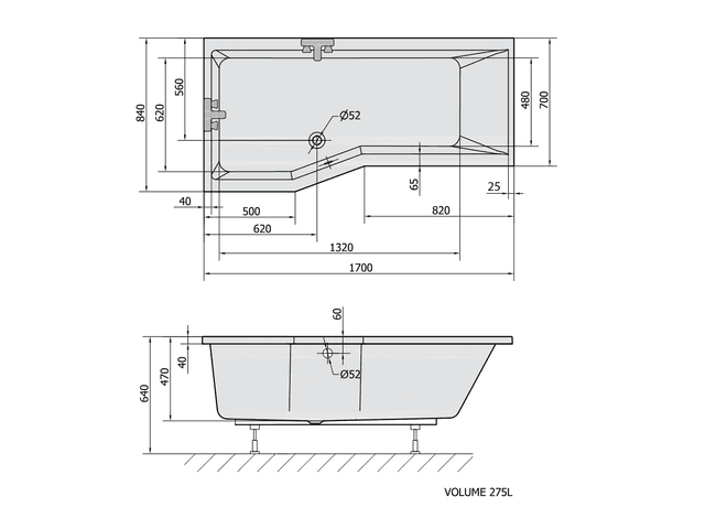 VERSYS L wanna asymetryczna 170x85 cm, lewa, biała
