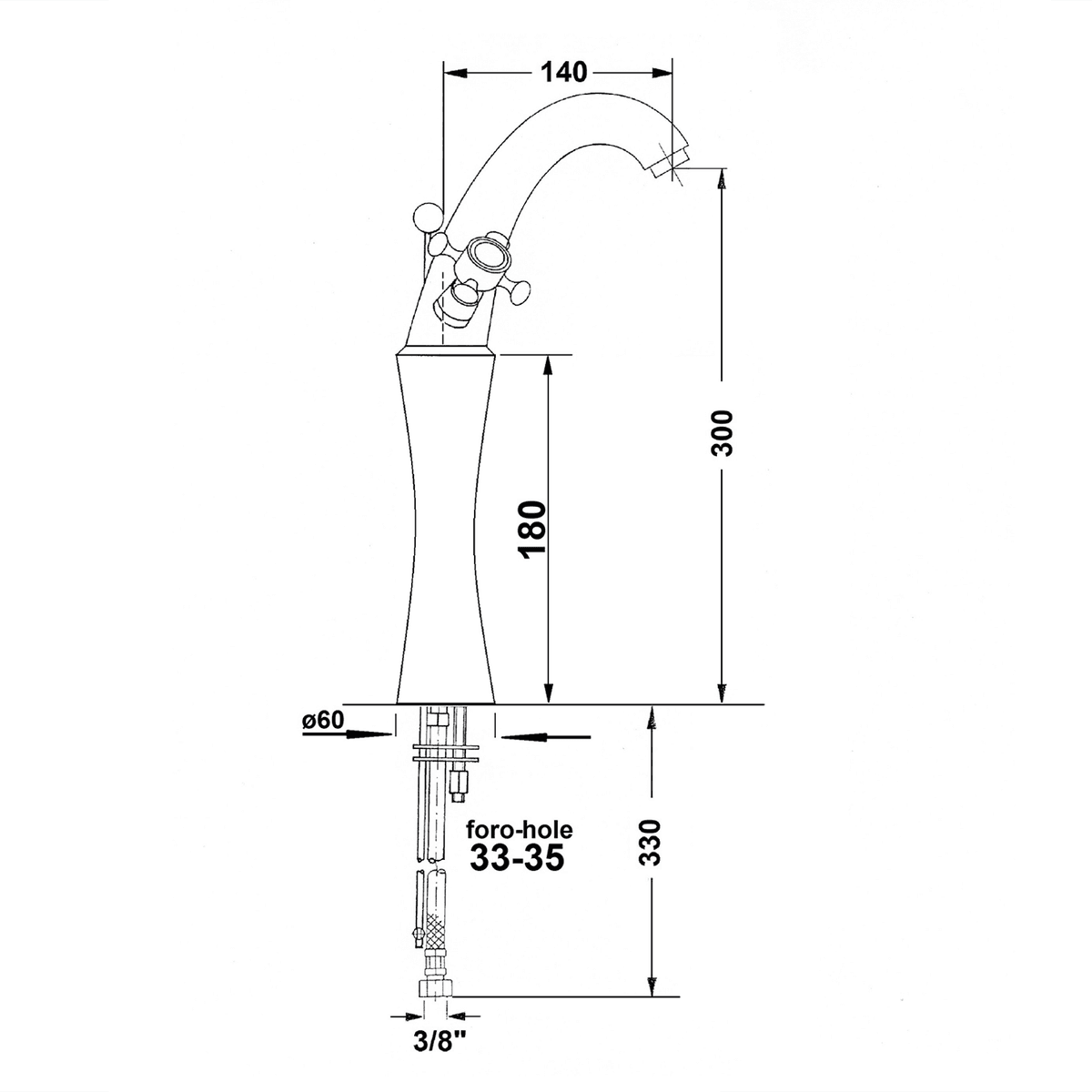 ANTEA wysoka bateria umywalkowa, różowe złoto, 300mm