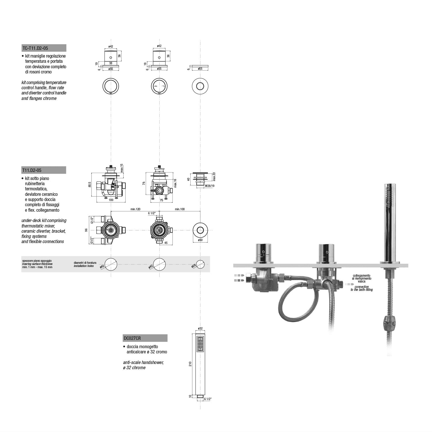 GO trzyelementowa bateria termostatyczna na brzeg wanny, chrom