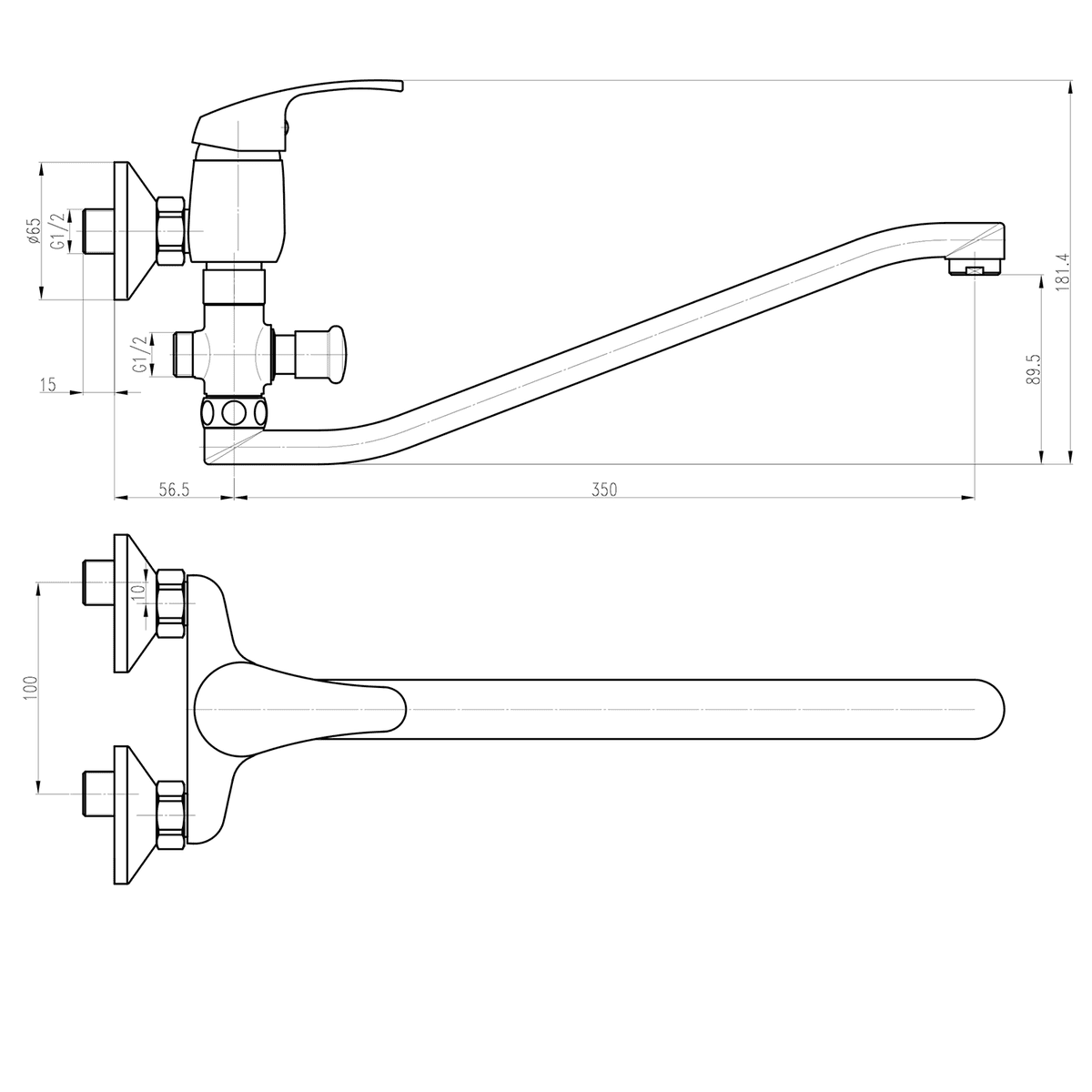 AQUALINE 35 bateria umywalkowa/wannowa naścienna 100mm chrom