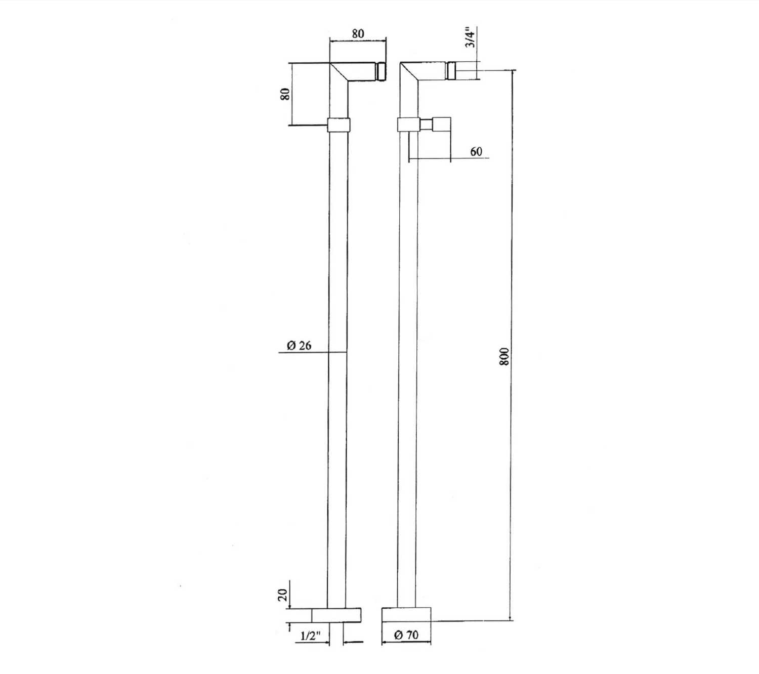 Podłączenie do instalacji baterii wannowej wolnostojącej, chrom