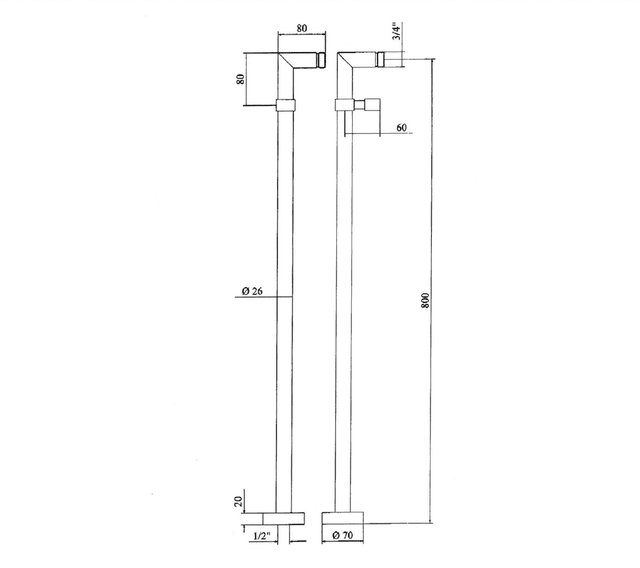 Podłączenie do instalacji baterii wannowej wolnostojącej, chrom