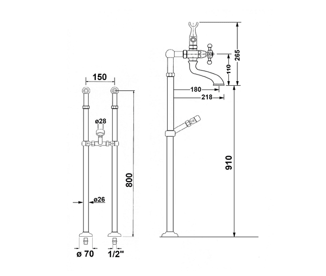ANTEA podłączenie do baterii wannowej wolnostojącej, brąz (para)