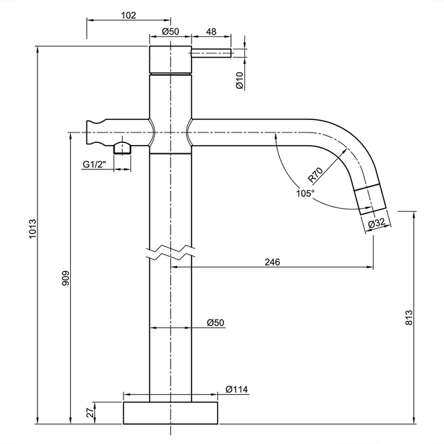 MINIMAL bateria wannowa wolnostojąca z płaską wylewką AISI304
