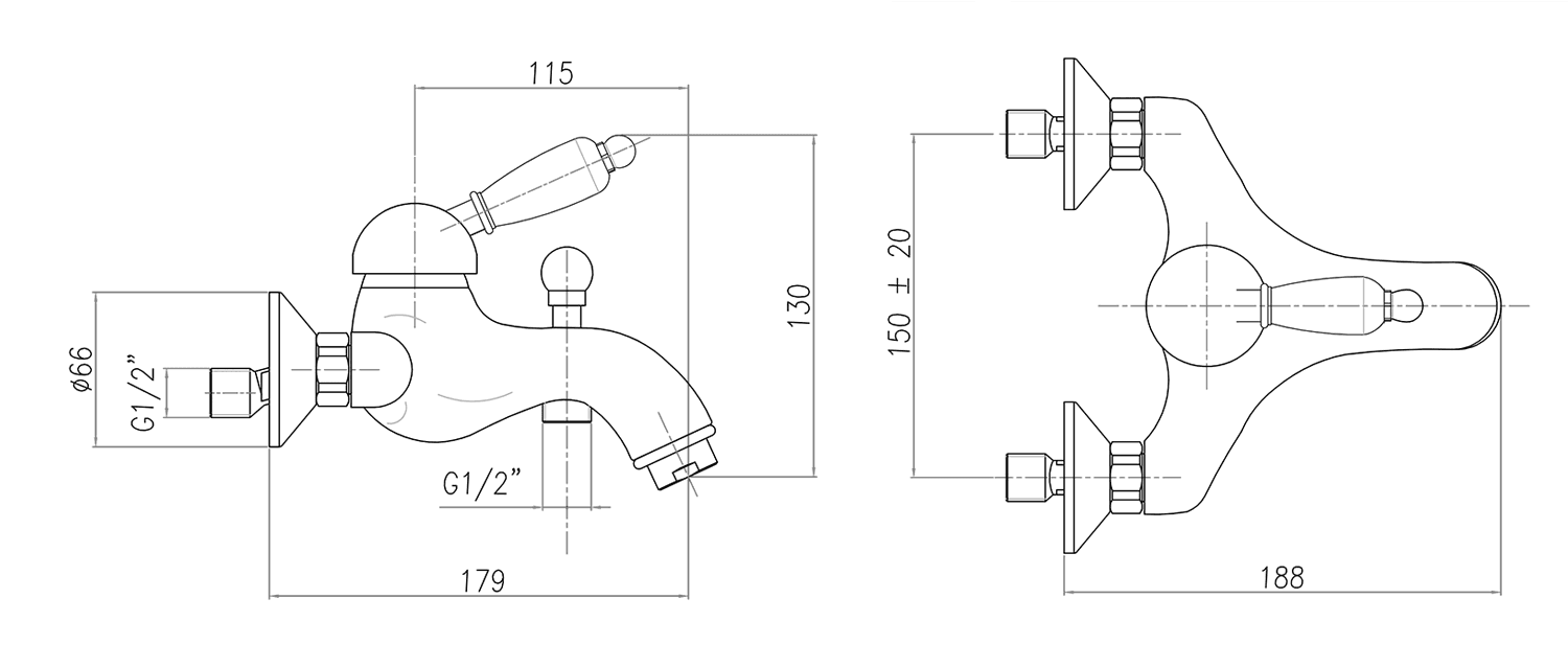 KIRKÉ WHITE bateria wannowa chrom z białą dźwignią