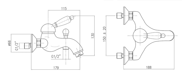 KIRKÉ WHITE bateria wannowa chrom z białą dźwignią