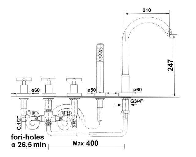 AXIA bateria na skraj wanny 5-elementowa Link chrom