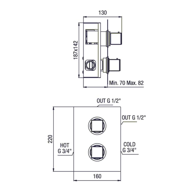 DIMY bateria prysznicowa termostatyczna podtynkowa 2-funkcyjna (UN57163)